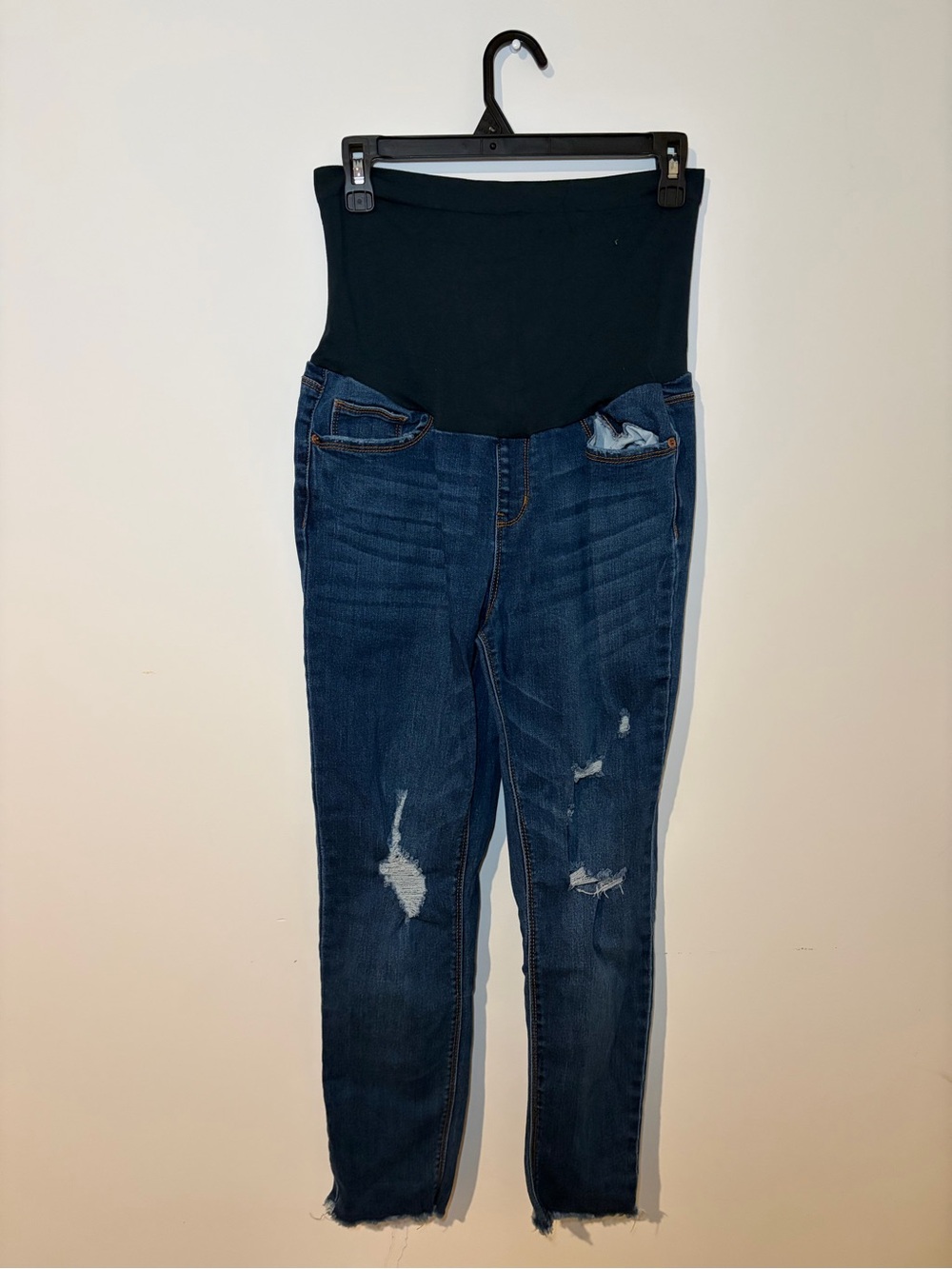 Dark Blue Maternity Skinny Jeans with Black Supportive Waist Panel
